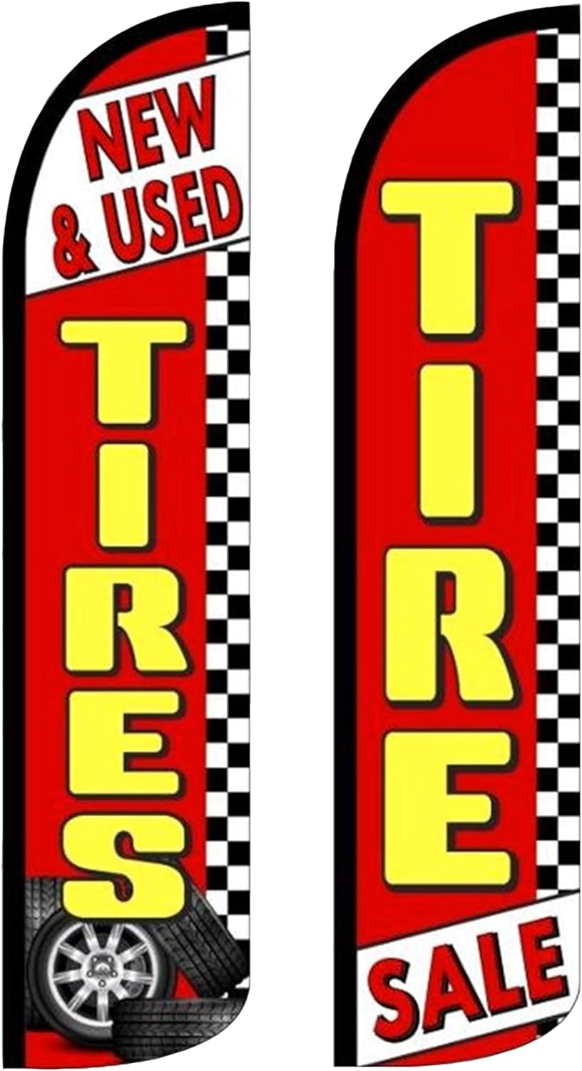 OnPoint Wares Tire Sale King Flags – 2 Pack | 3 ft x 11.5 ft Large Outdoor Advertising Flags for Tire Shops | Highly Visible Weatherproof Polyester Business Banners | (Hardware Not Included)
