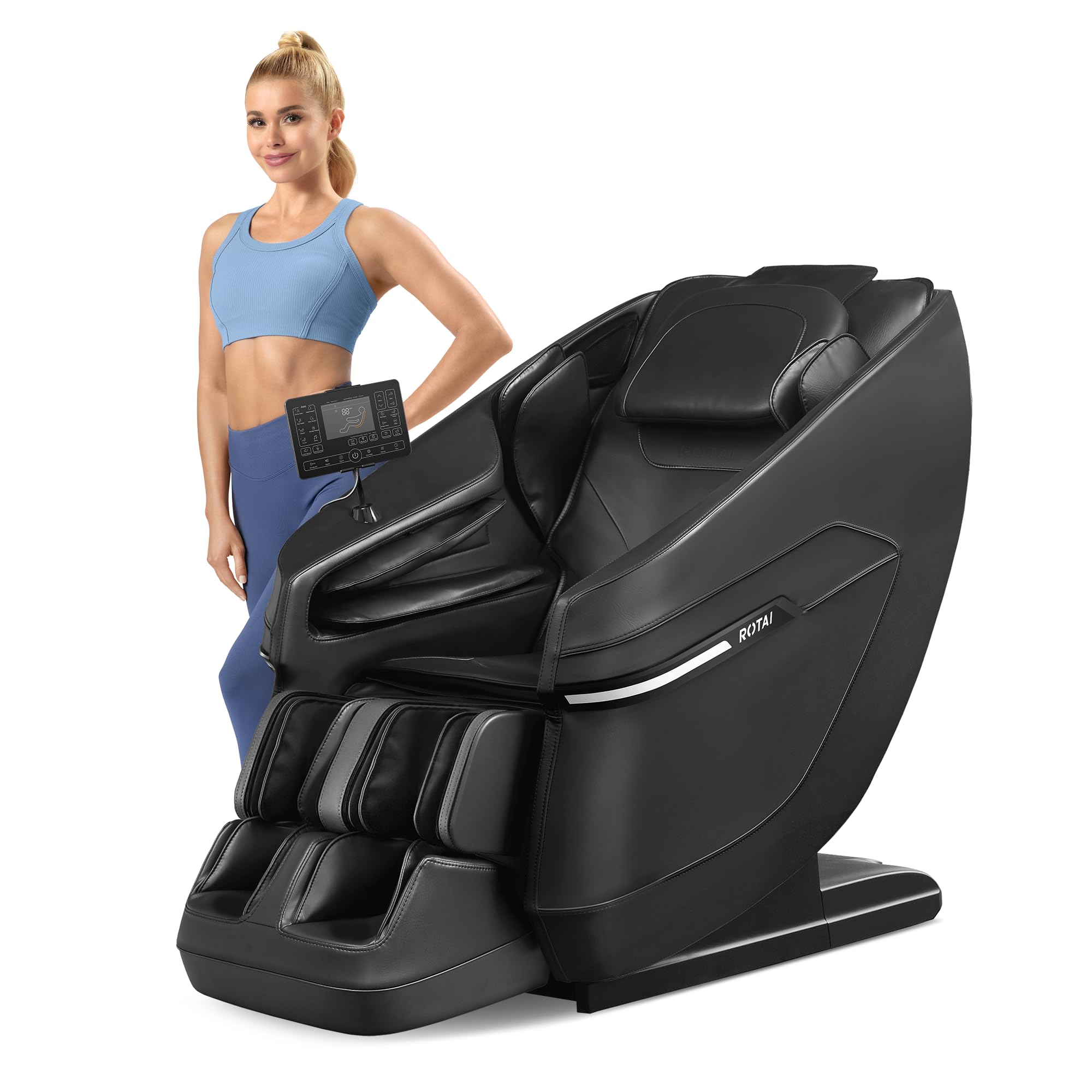 ROTAI 3D Massagesessel mit SL-Schiene, Sprachsteuerung & Schulter-Aktiv-Massage – Massagestuhl mit Schulter-Luftkissen, Nacken-Massageköpfen, Zero Gravity, Lendenwärme, Fussrollen, 19 Programmen