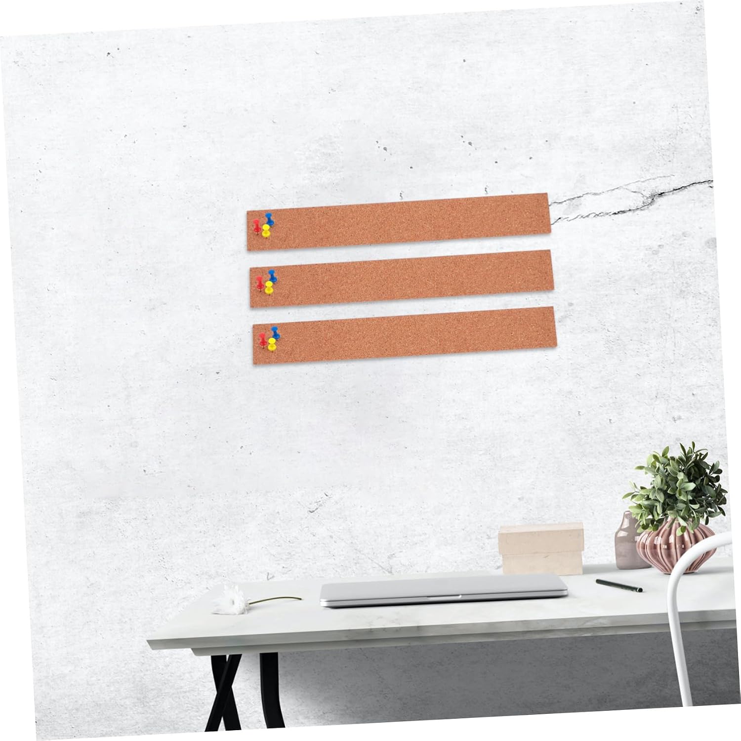 1set Cork Board Strips Frameless Cork Memo Board Strips for Home Office Decor Sturdy Non- for Photos and Memos Push Included