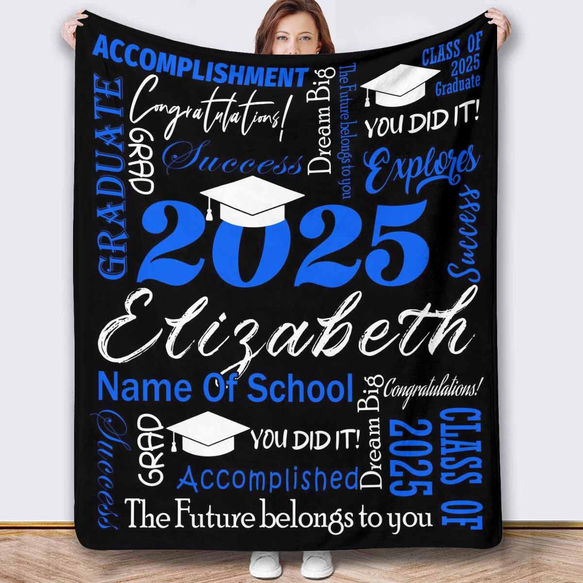 MyPupSocks Personalized Graduation Blanket, Custom College Graduation Gifts for Him, Graduation Blanket 2025 Personalized, Graduation Decorations Class of 2025