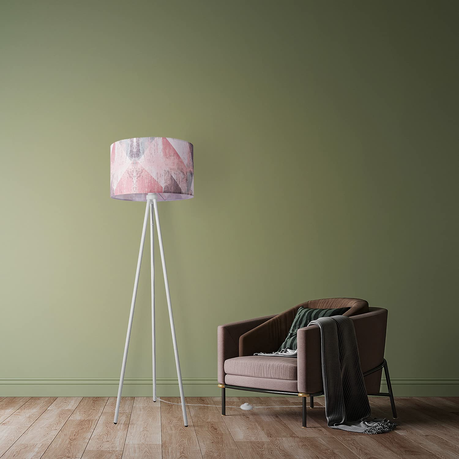Paco Home Stehlampe Wohnzimmer Dreibein Modern E27 Leselampe Stehleuchte Retro Lampenschirm Stoff Geometrisch Mit Stecker
