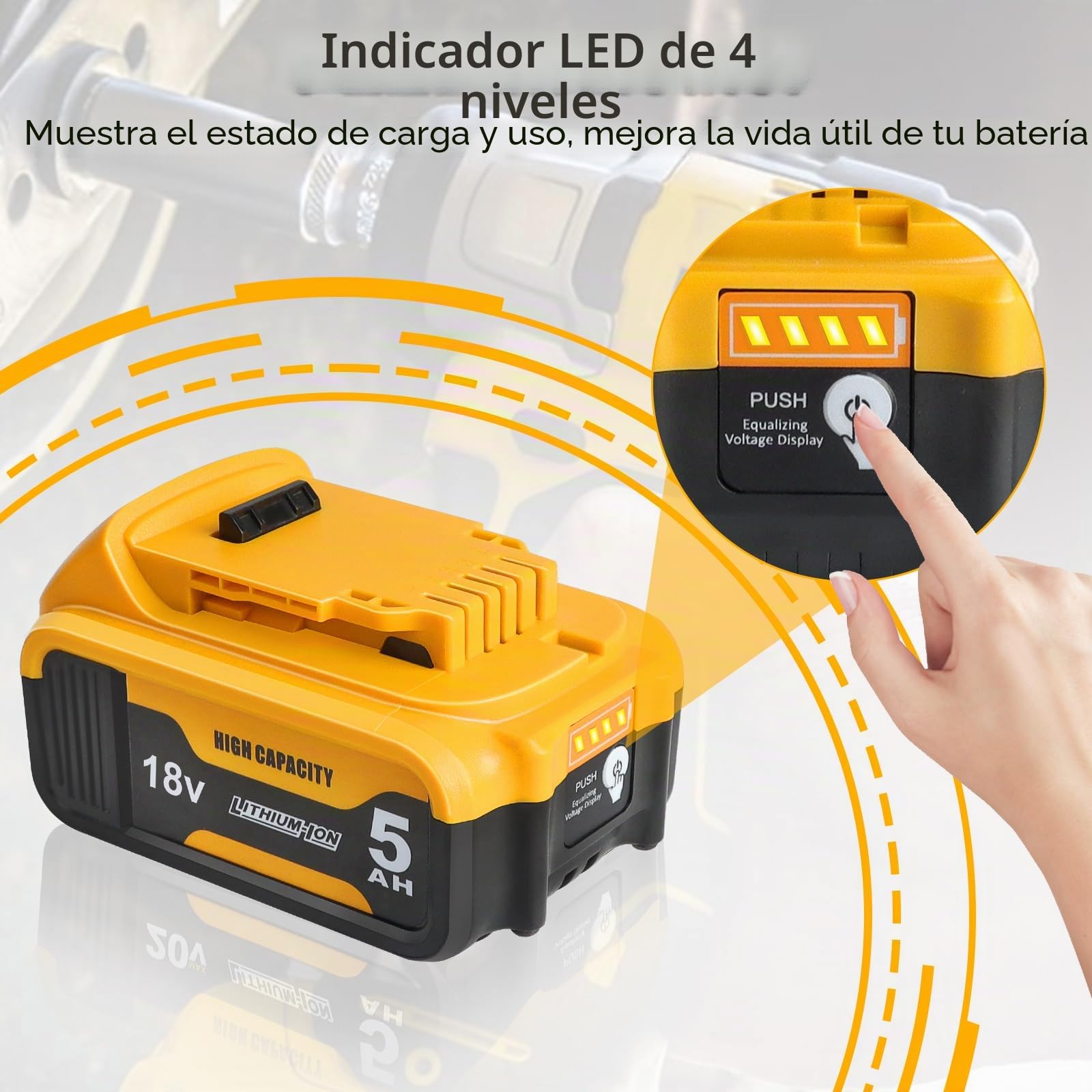 Waitley 2 Baterías para Dewalt 18V 5,0Ah DCB184 con Indicador LED | Para herramientas Dewalt 18V ; sustituye DCB180/181/182/184/200/201, con 5,0Ah, indicador LED y carcasa resistente