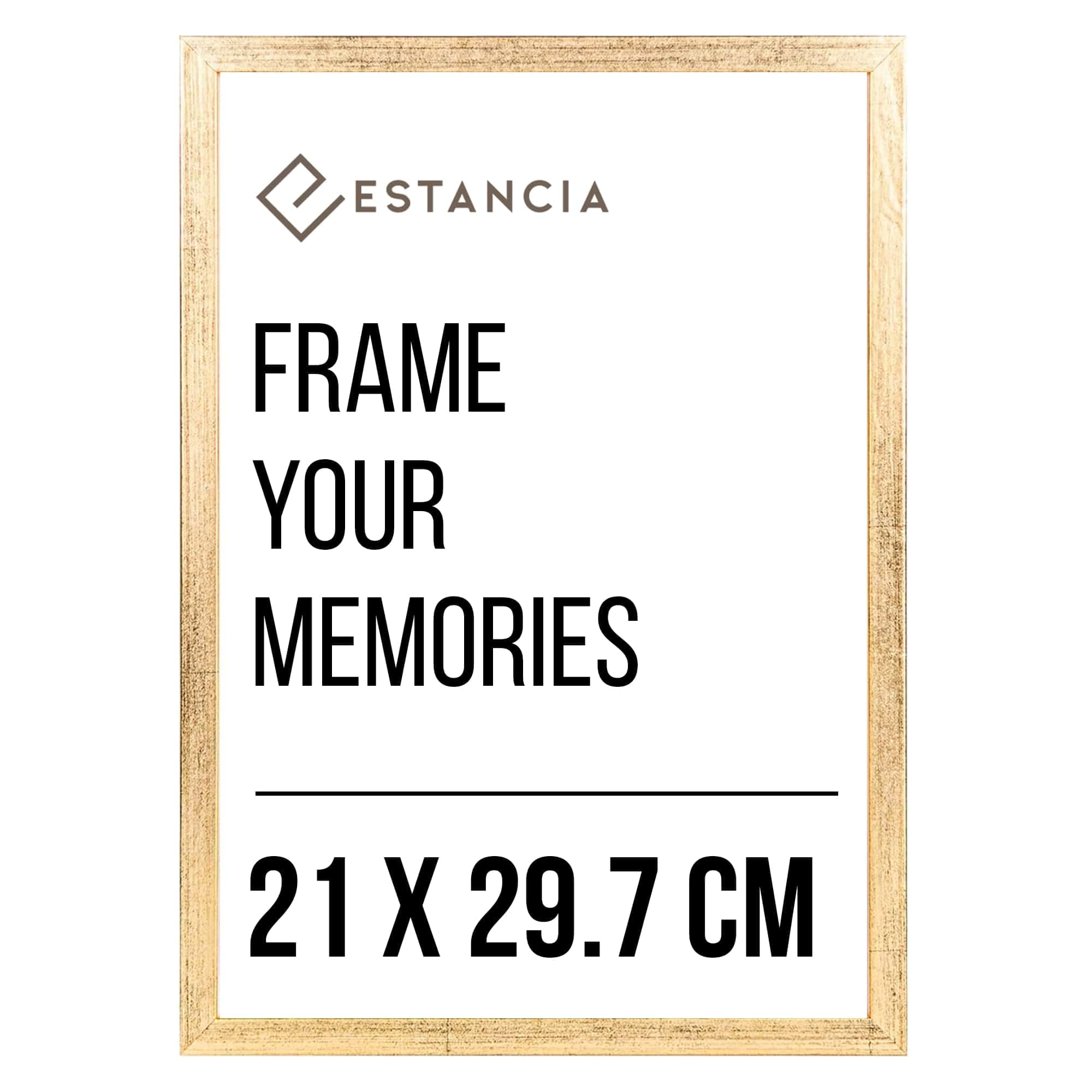 Estancia Golden Gold Pine Wood Photo Frame 21X29.7 Cm (A4) With Shatterproof Acrylic Glass | Modern Wooden Picture Frame