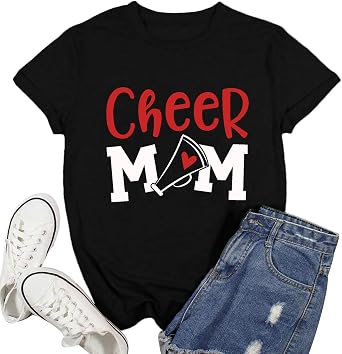 Cheer Mom Shirt for Women Sports Mama Life T-Shirt Game Day Mom Cheerleader Tee Tops