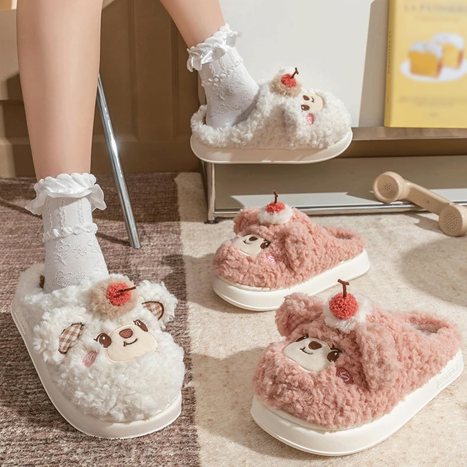 Genérico Pantuflas De Algodón con Estampado Animal, Cálidas Y Antideslizantes, De Felpa Suave, Aptas para Uso En Interiores Y Exteriores, Regalo Ideal para Otoño E Invierno (Brown 36 EU)