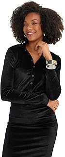 DeFacto Womens Long Sleeve Half Buttoned Velvet Top