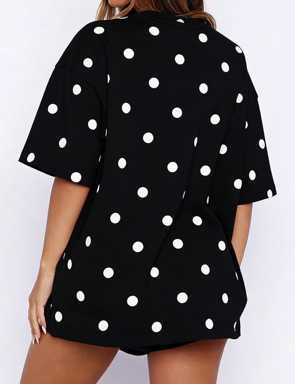 HOCANDY Womens Polka Dot Shirt Oversized T Shirts Loose Fit Crewneck Short Sleeve Polka Dot Tops Summer Casual 2026 Basic Tee Black by HOCANDY - Used condition - Image 2