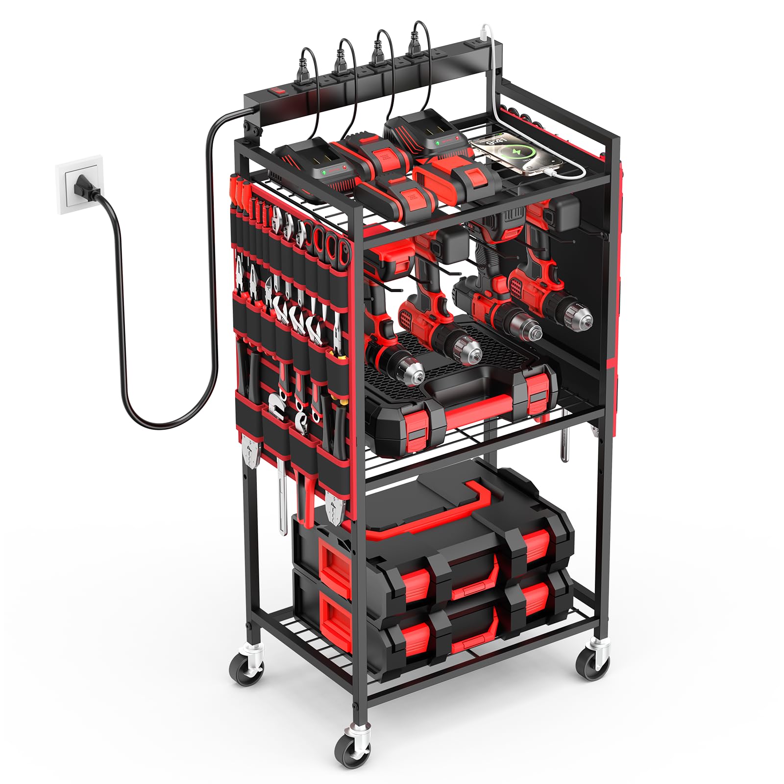 JUNNUJ Garage Power Tool Organizer Cart