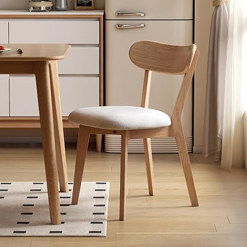 Sillas de comedor tapizadas 100% madera maciza, sillas de comedor modernas de roble de mediados de siglo con diseño de respaldo curvado con forma de