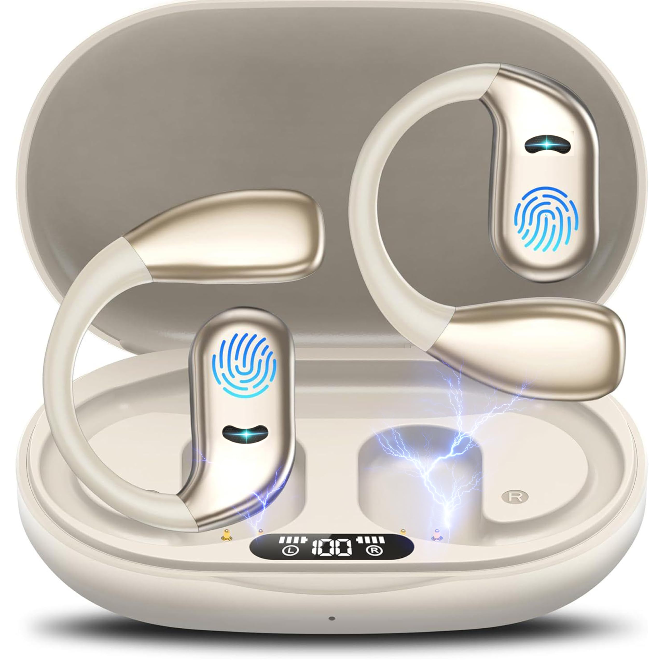 Merryking AI Language Translation Earbuds,Real-Time Translator for 169 Languages & Accents, HD Sound, Long Battery Life, Ideal for Travel and Business, Beige