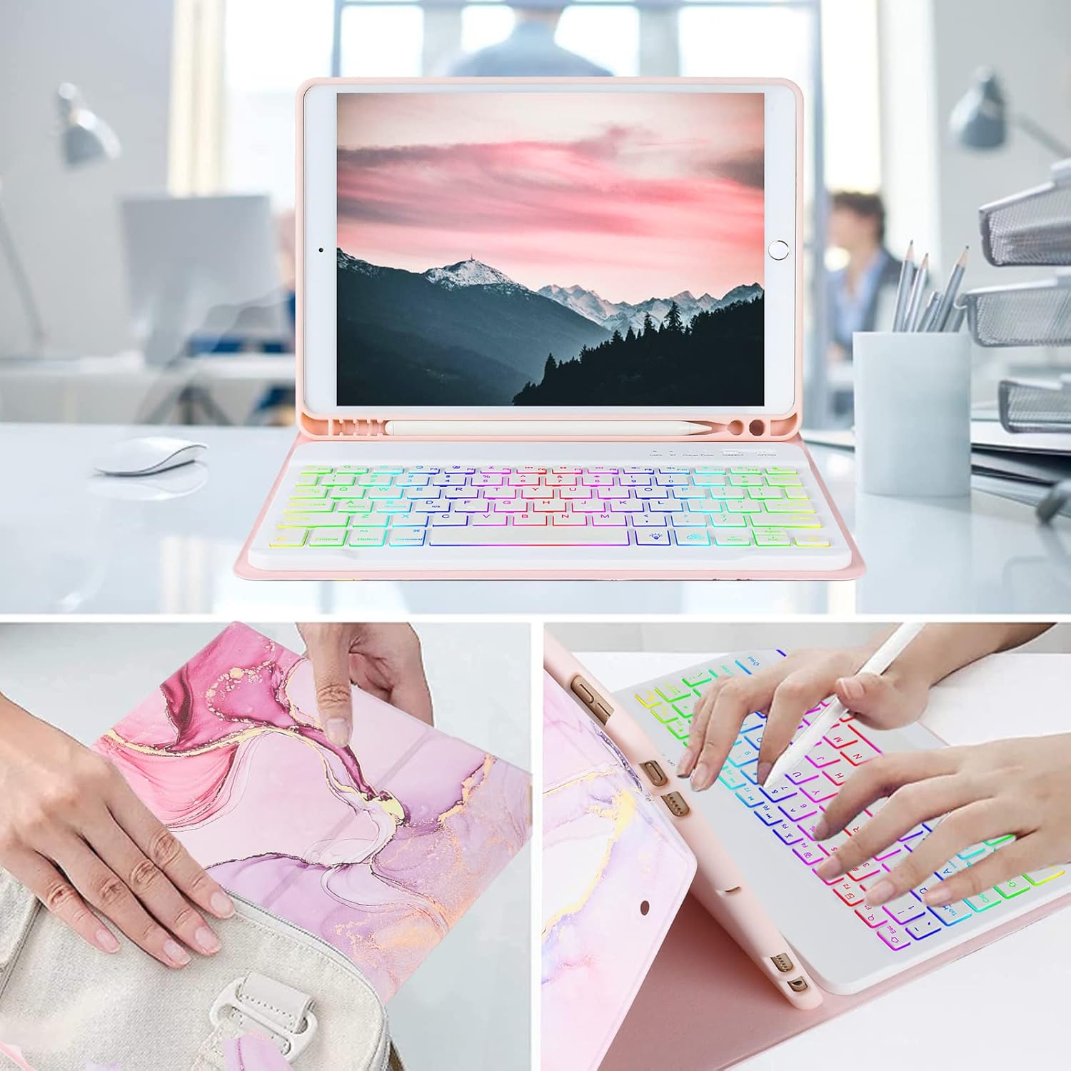 FUWANG Keyboard Case for iPad 9th Generation Case with Keyboard Bundle with Wireless Mouse,Rechargeable LED Wireless Bluetooth Mouse