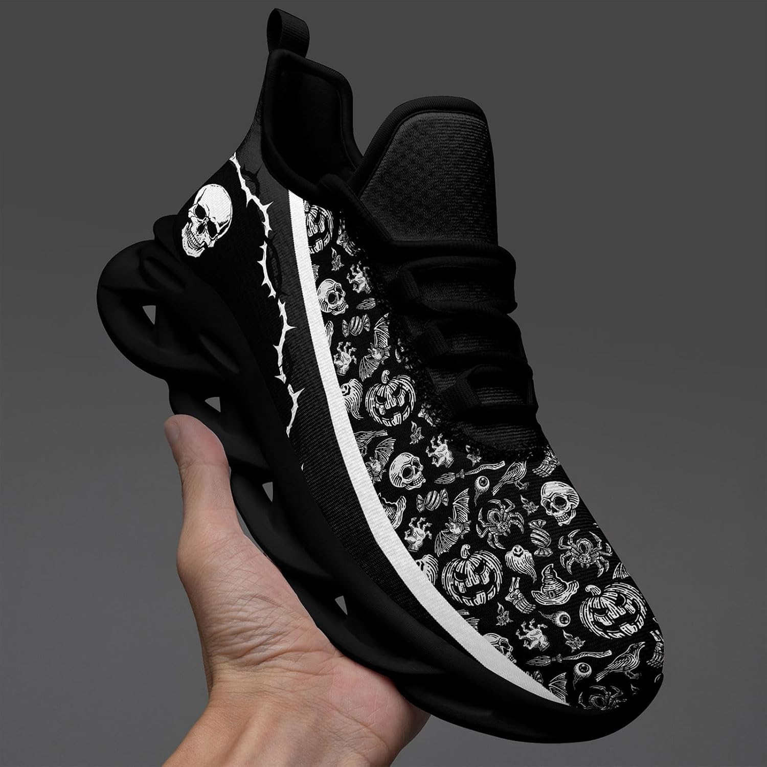Men's Road Runnig Shoes Non-Slip Lightweight Fashion Skull Rose Walking Sneaker Athletic Cool Cushioned Sport Shoes for Women