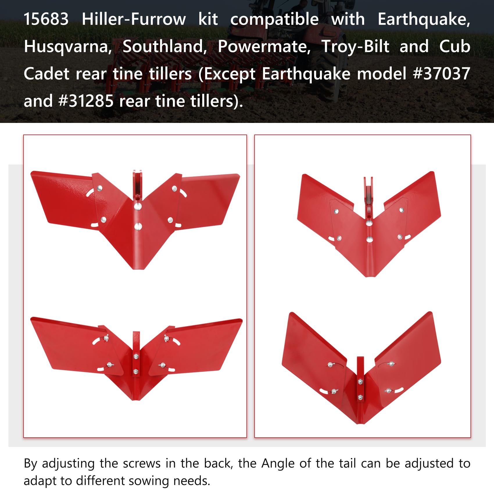 15683 Hiller-Furrower Kit for Rear Tine Tillers, Adjustable Wing, Three Kinds of Connection, Suitable for Large and Small Areas of Land Cultivation - 1 Yr Warranty