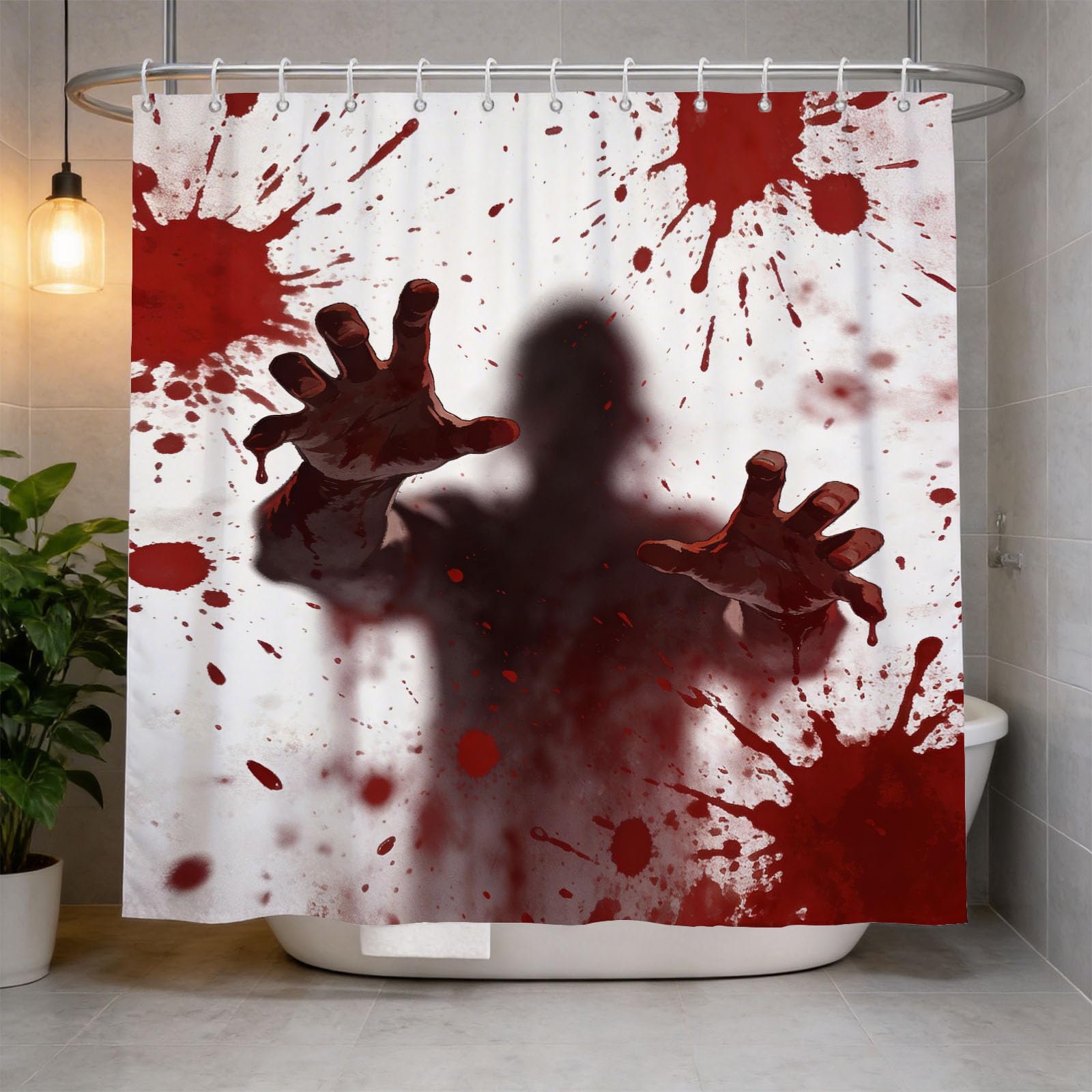 Hongduo 3D Blood Handprint Silhouette Shower Curtain for Stalls Bathtubs Thriller Elements Bathroom Decor Shower Curtain Set Polyester Fabric Waterproof 120x180cm/48X71 Inch with Hooks