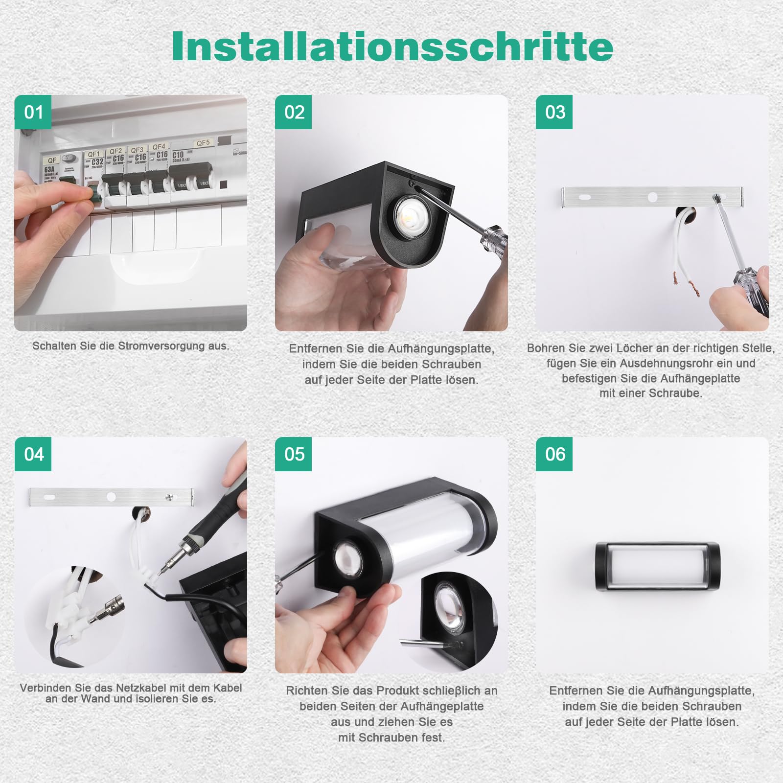 6 Stück Wandleuchte LED Wandlampe Innen/Aussen, IP65 Außenwandleuchte, Up Down Wandbeleuchtung 3000K Warmweiß für Wohnzimmer Schlafzimmer Garten, Schwarz