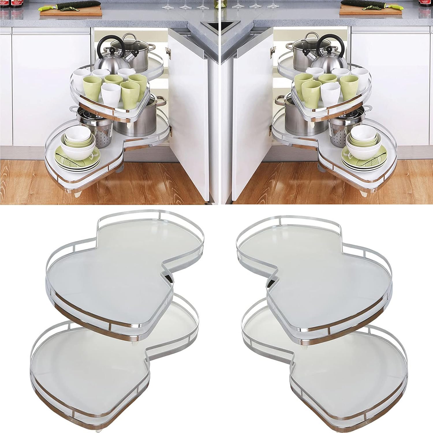 Pull-Out Corner Shelving Right Pull Out Shelf Organiser Height of Tray Can Be Adjusted 2 Tiers Swing Tray with Soft Close Device for 900mm or 1000mm Corner Base Cabinets Load 33lb