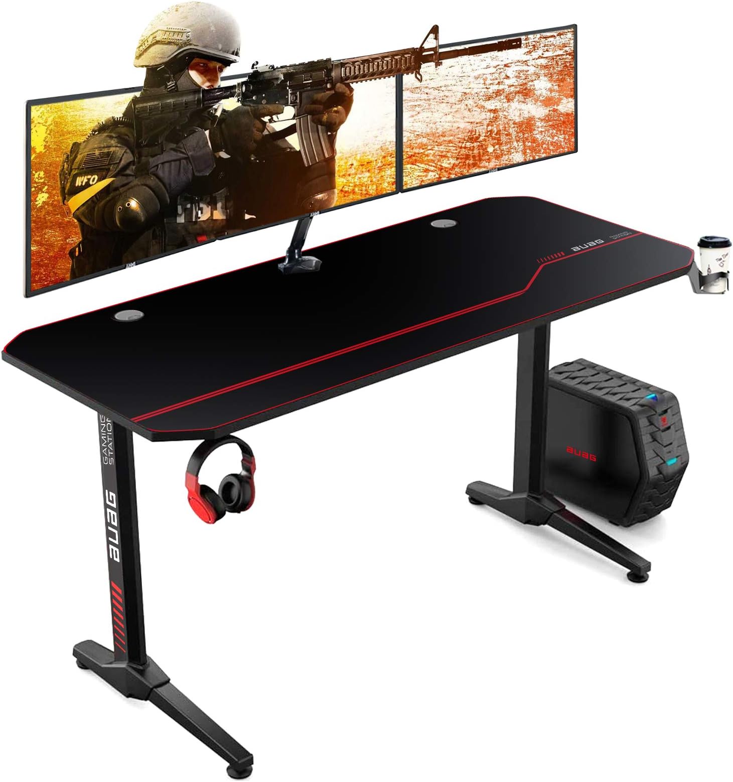 55" Gaming Desk with Mouse Pad RED