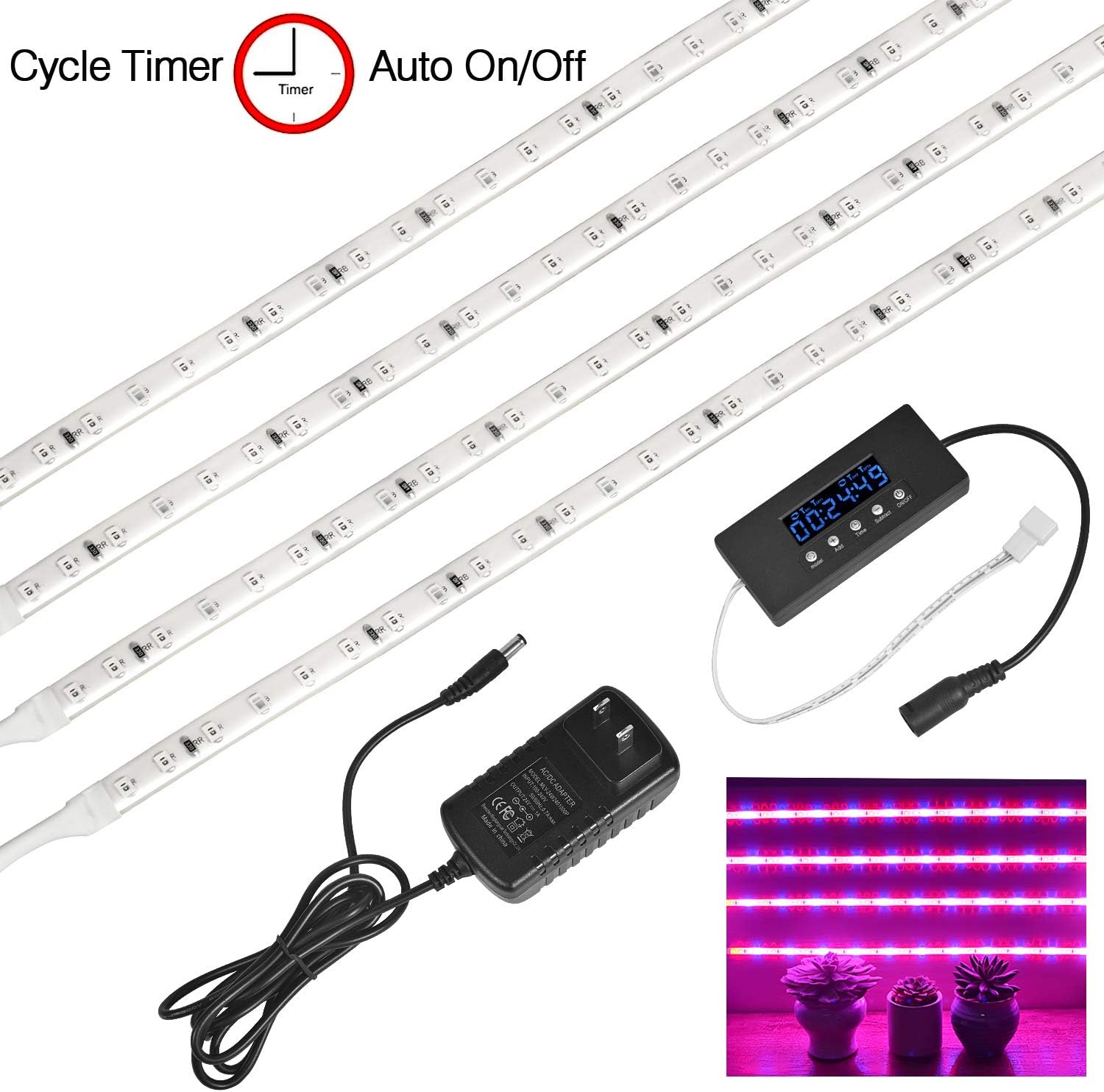 [4-Pack] 40W LED Grow Light Bar for Indoor Plants, 2020 Latest Cycle Timer Function (Auto ON/Off) 3 Working Modes, 5 Dimmable Levels for Hydroponics Greenhouse Gardening Seeding Growing