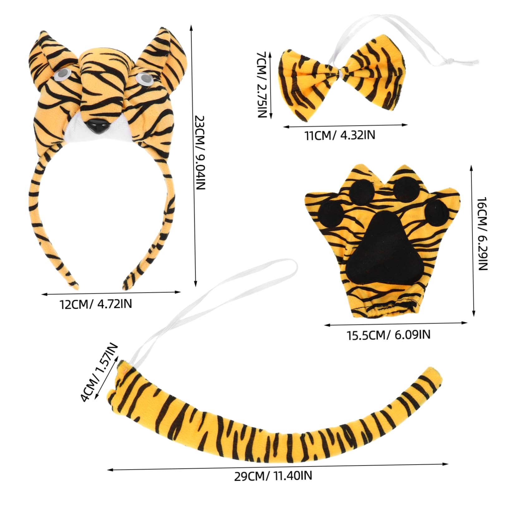 Cabilock Cartoon Animal Headband Tiger Tail Paw Gloves Set Dress up Accessory Kit for Halloween Stage Performances