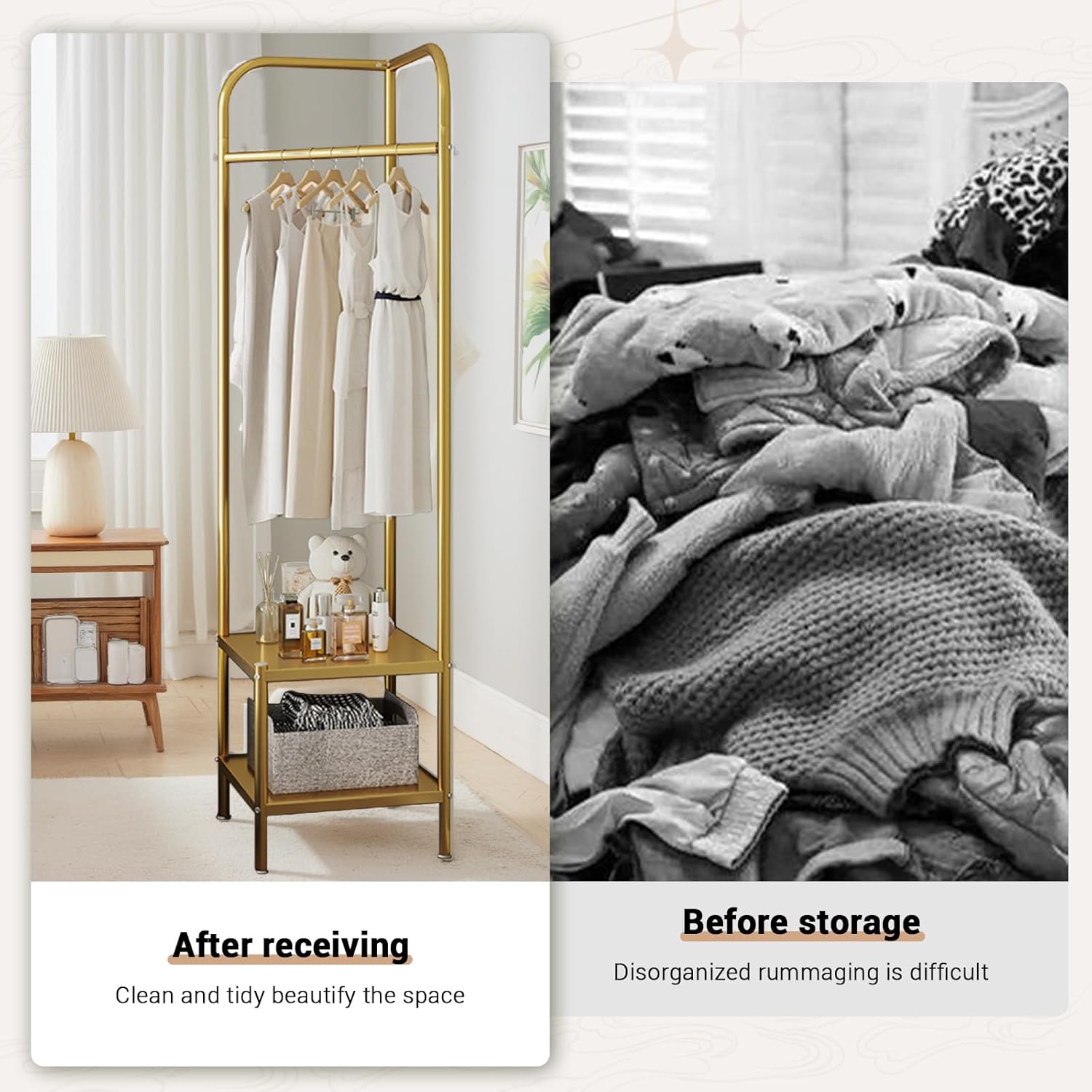 Corner Coat Rack, Modern Metal Clothes Racks Corner Hall Tree Clothing Floor Freestanding Garment With Shelves Storage for Hallway Entryway Bedroom Living Room Office