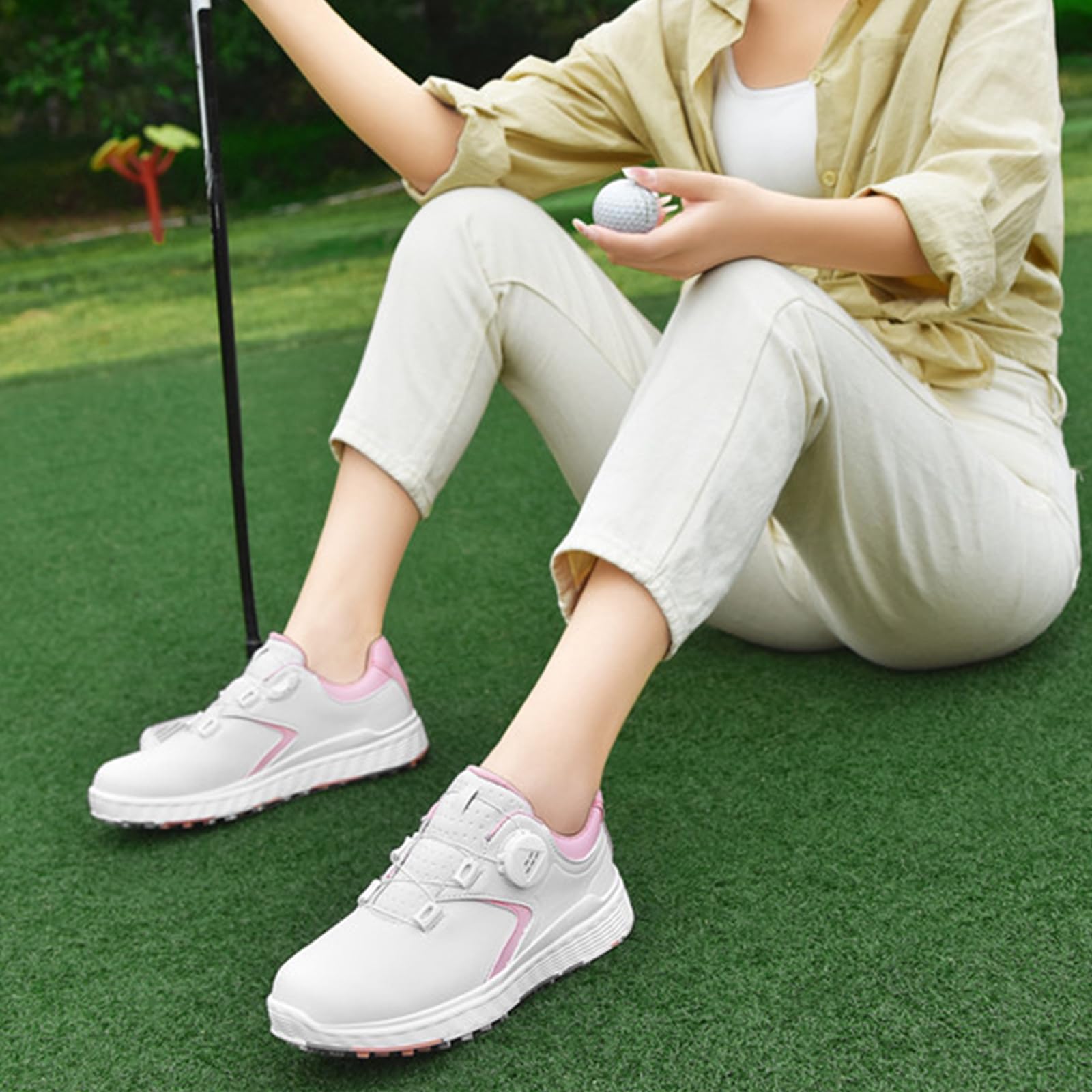 SDEQA Zapatos de Golf para Mujer no Clavos Transpirables Impermeables Antideslizantes Calzado de Golf