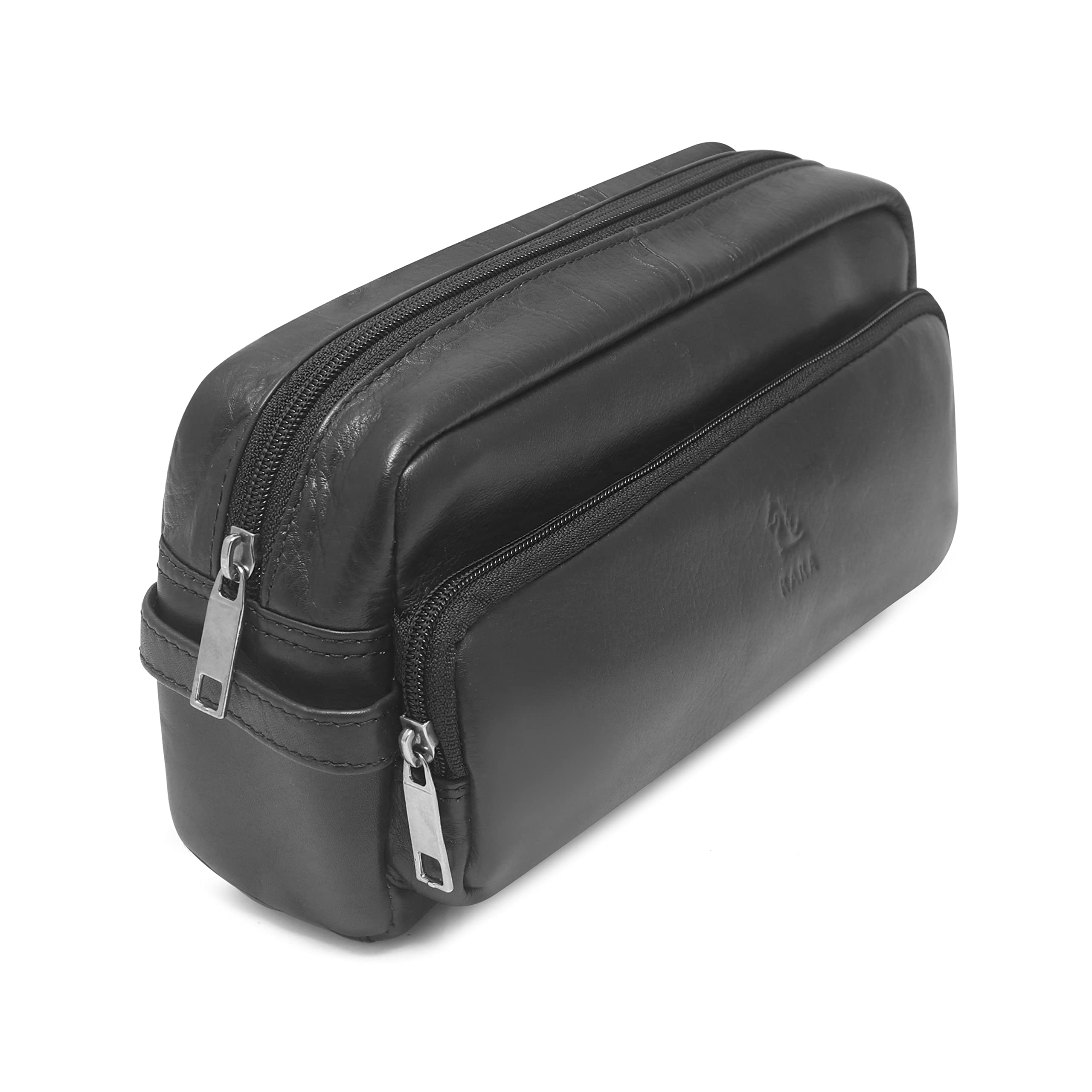Multipurpose Edward Black Portable Toiletry Kits - Genuine Leather Unisex Pouch for Travelling - Shaving Kit or Makeup Cosmetic Kit Organizer Pouch-image-7