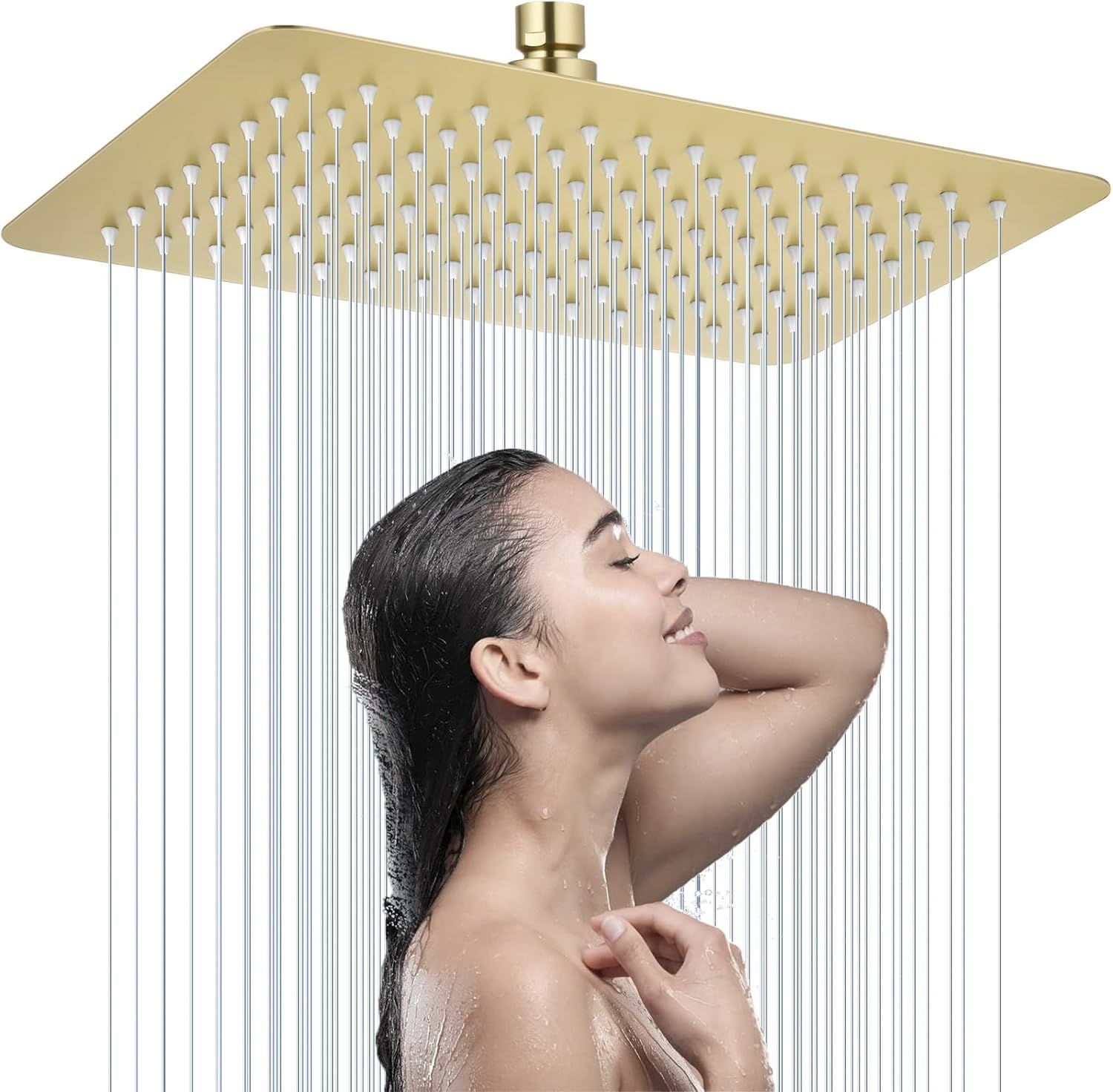 Pommeau de douche doré brossé d'exception 30,5 cm pour salle de bain luxe