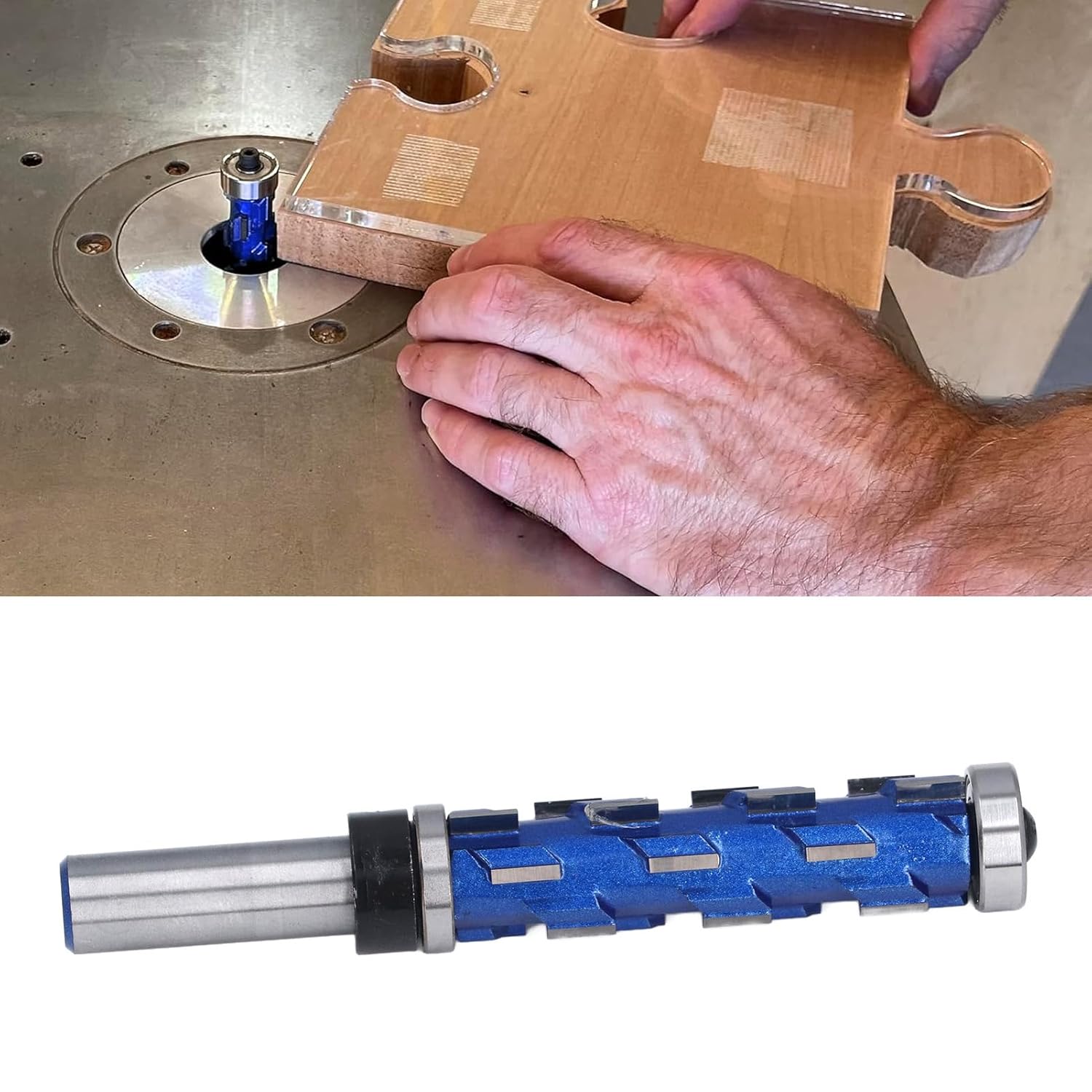 1/2in Shank Flush Trim Spiral Router Bit, Tungsten Steel Alloy Double Bearing Router Bit, 3/4in Cut Diameter 2 9/16in Cut Length for Woodworking Precision Trimming