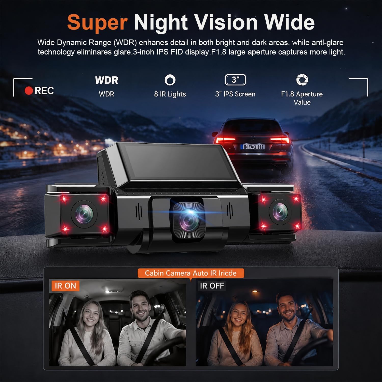 Dash Cam 360° View 4 Channel Car Camera, Front Rear Left Right 4 Way Recording, GPS WiFi APP Control, G-Sensor 24H Parking Mode, IR Night Vision WDR Wide Angle, Free TF Card Included