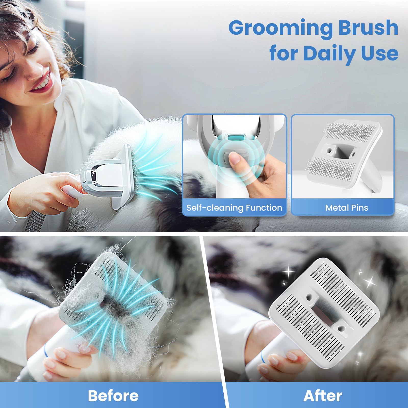 YISORA Kit per toelettatura e aspirapolvere per animali domestici, Tosatrice per Cani e gatti a pelo lungo Professionale, 5 Strumenti per la toelettatura Per la depilazione di cani e gatti