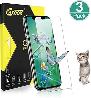 CRXOOX Cristal Templado para iPhone X, Protector de Pantalla, [3-Unidades], 9H Dureza, Alta Definicion 0.33mm, 2.5D Round Edge, Compatible con Face ID, Anti-Golpe, Sin Burbujas