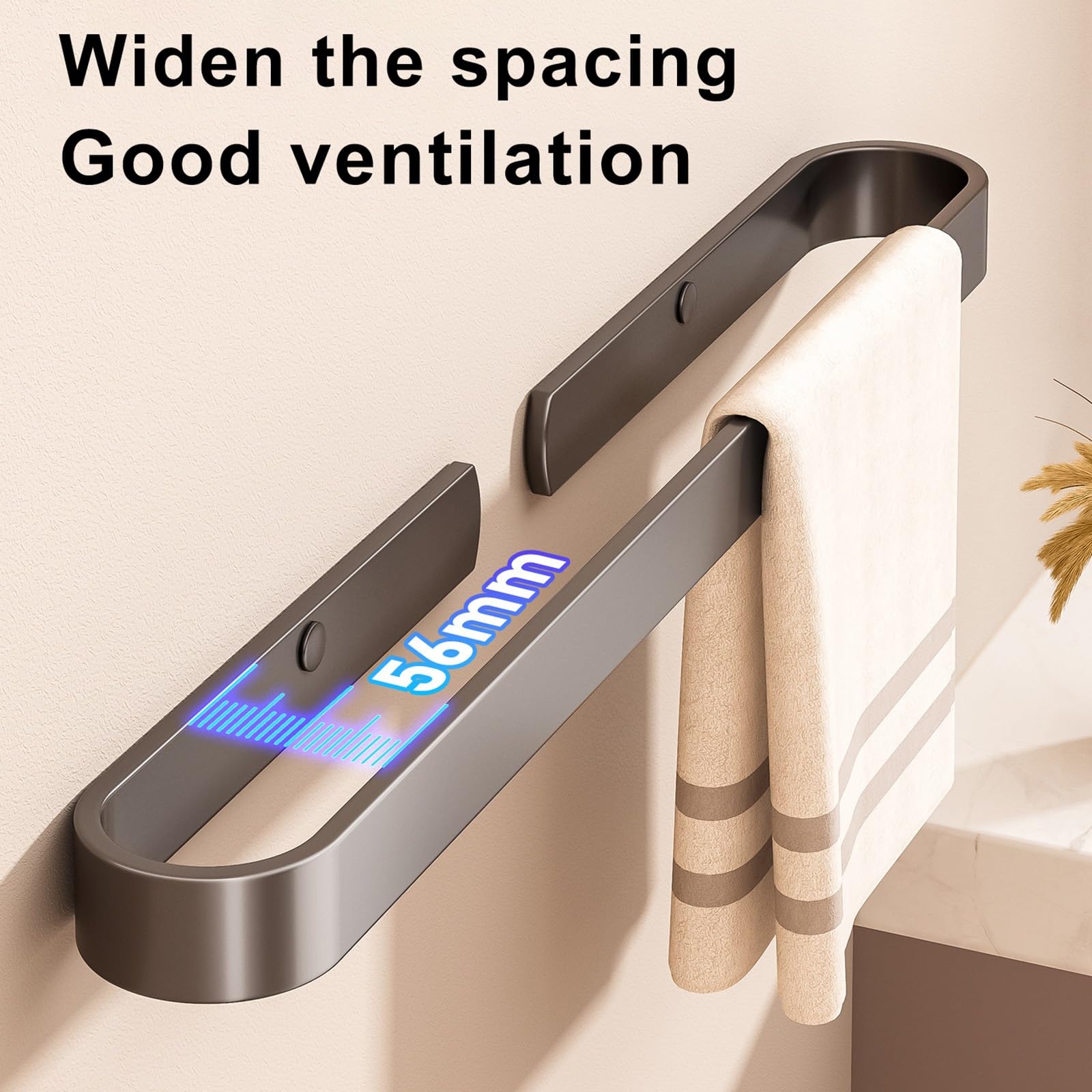 Toallero De Aluminio Autoadhesivo para Montar En La Pared De 30/40/50/60 Cm, Adecuado para Guardar Toallas, Zapatillas Y Tapas De Ollas, Lo Que Permite Ahorrar Un Valioso Espacio.(Gray,60cm/23.6in)