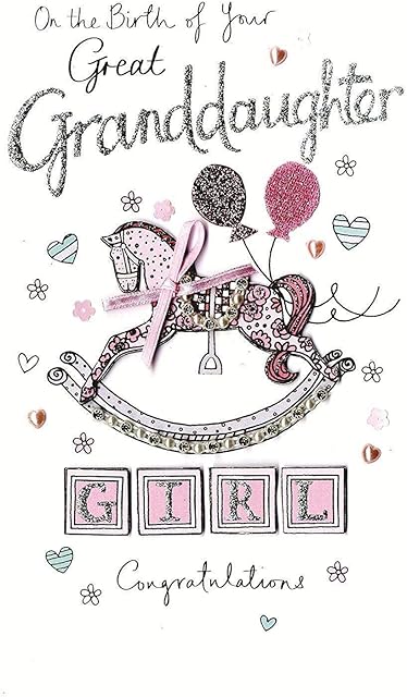 Champagne New Baby Great Granddaughter Luxury Greeting Card Hand-Finished Cards