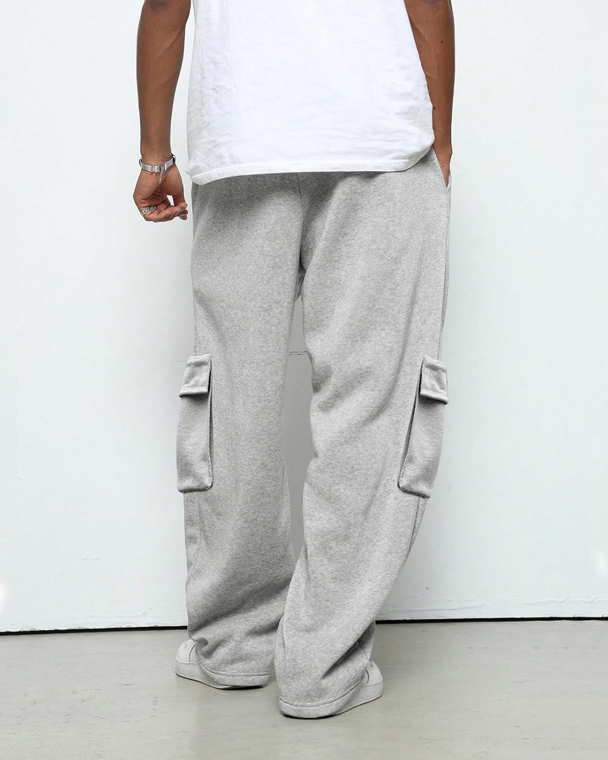 BUXKR Men's Baggy Sweatpants Wide Leg Fleece Casual Joggers Cotton Loose Drawstring Elastic Waist Pants with Pockets - Image 3