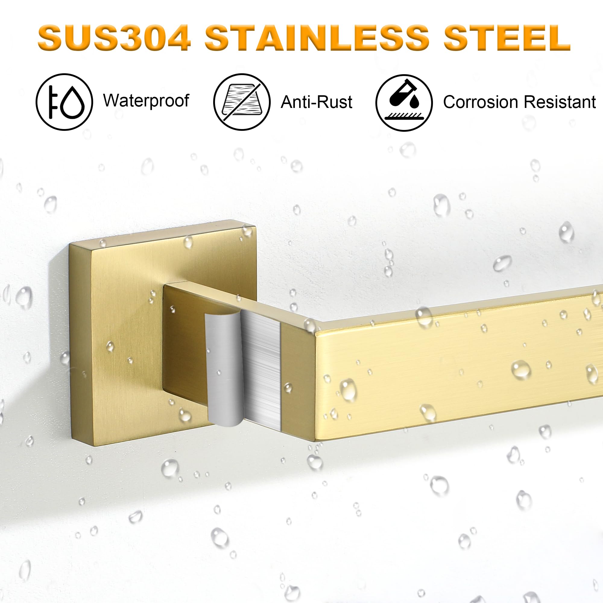 Sayayo Gold Towel Rail Wall Mounted Bathroom Towel Holder 40CM Towel Bar, SUS304 Stainless Steel Waterproof & Anti-Rust - Image 4