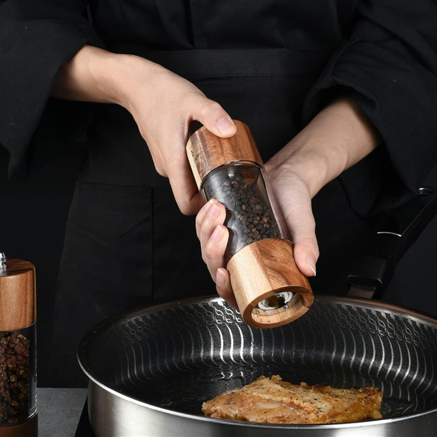 Macinazione Manuale di spezie per Sale Marino e Pepe Appena macinato. Macinapepe a grossolanità Regolabile, Mantiene Il macinino per spezie Asciutto e Fresco