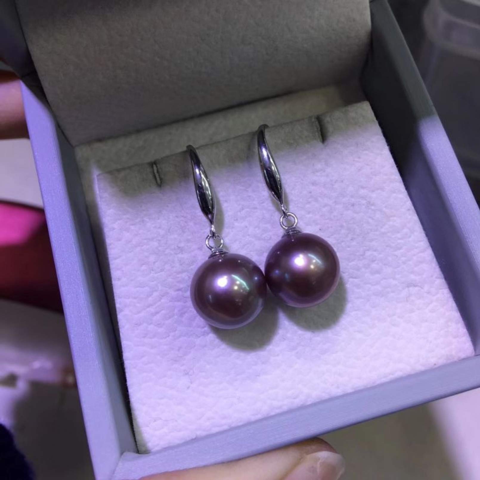 BAJIE Ohrring Sterling Silber 10Mm Lila Freshwateri Perlen Ohrring Silber Gold Haken Option