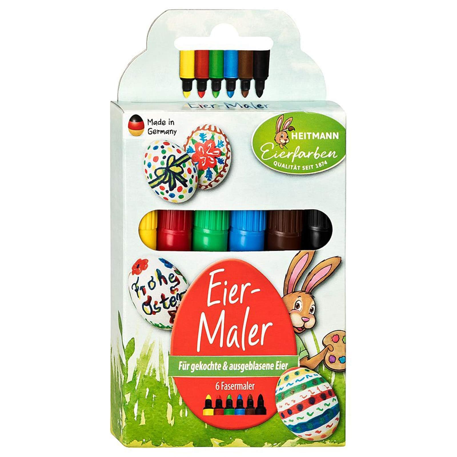 Eierfarben HEITMANN Eierfarben 6 Eier-Maler - Stifte - für Kinder - für Eier, Papier und Karton - Ostern - Ostereier bemalen, Ostereierfarbe, 1007788