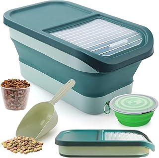 Wuciray Hundefutter Aufbewahrung Dog Food Container Futtertonne Aufbewahrungsbox Faltbar mit Deckel Löffel Messbecher (Grün)