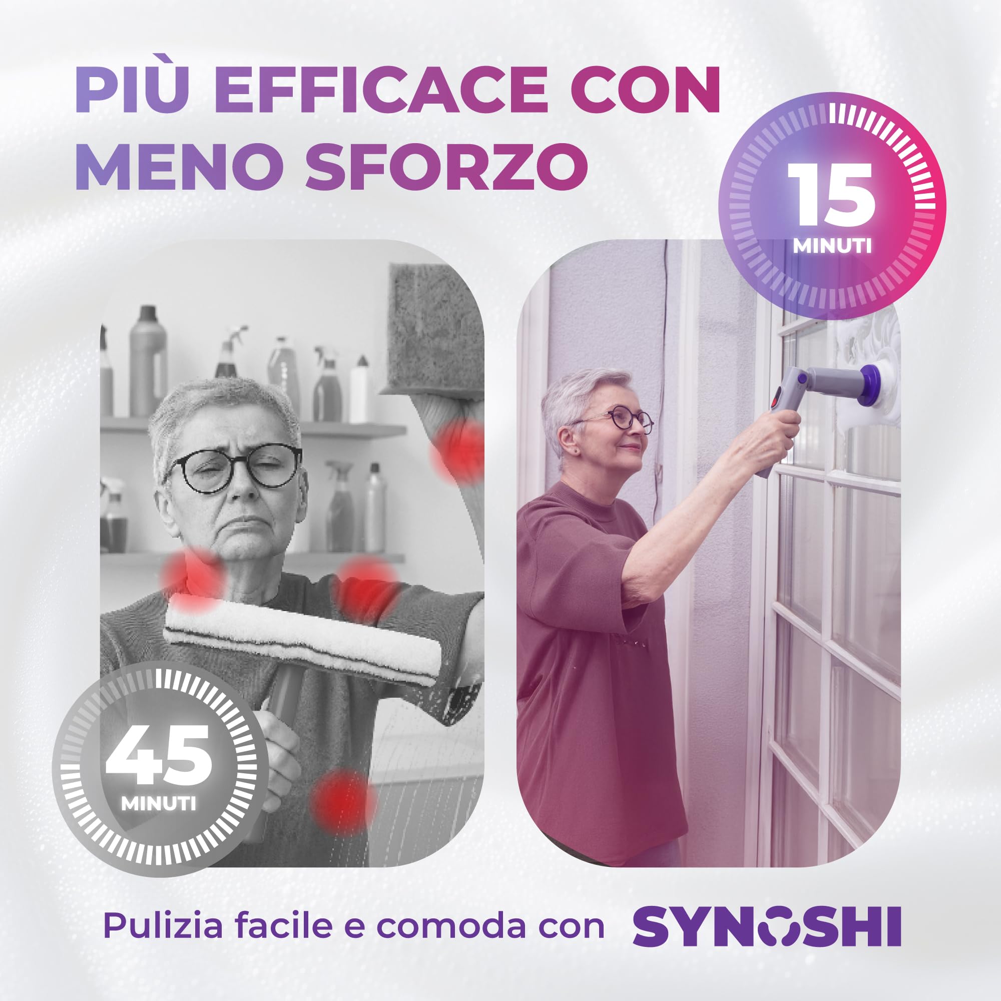 Synoshi Pro Spazzola Elettrica Rotante per Pulizia Casa, Design Universale, 2 Velocità, Batteria Lunga Durata, Attacchi Modulari, Spugna Magica Regalo