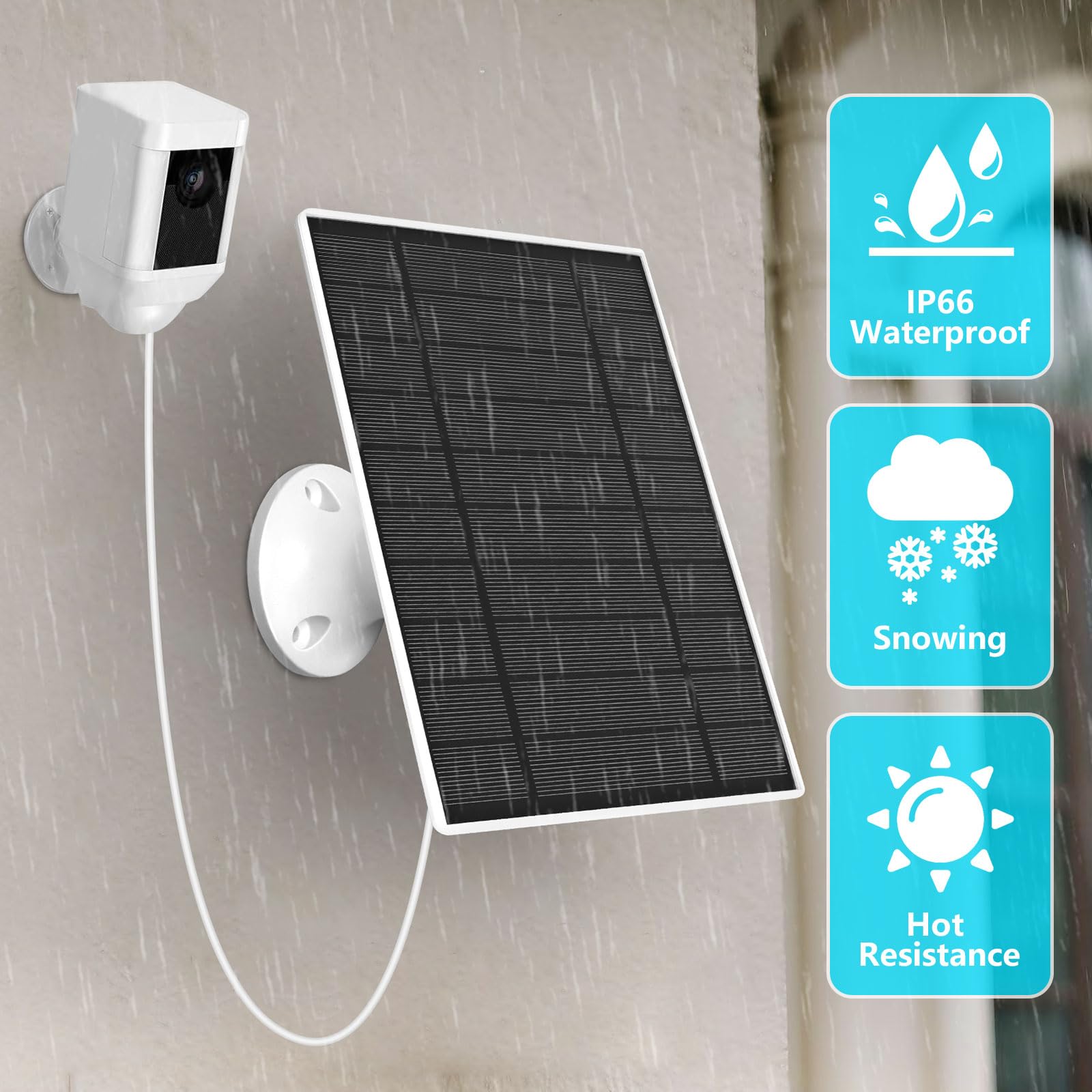 Hossom Pannello Solare per Telecamera Ring, 6W Solare per Ring Spotlight Cam Pro/Plus & Stick Up Cam/Pro, cavo da 9,8 Piedi, Pannello Solare IP66, porte USB-C e DC 3,5 mm