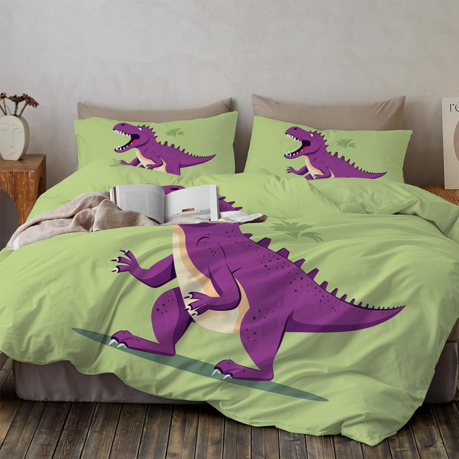 Housse de couette tyrannosaure 140x200 en microfibre pour finir avec les couettes qui glissent