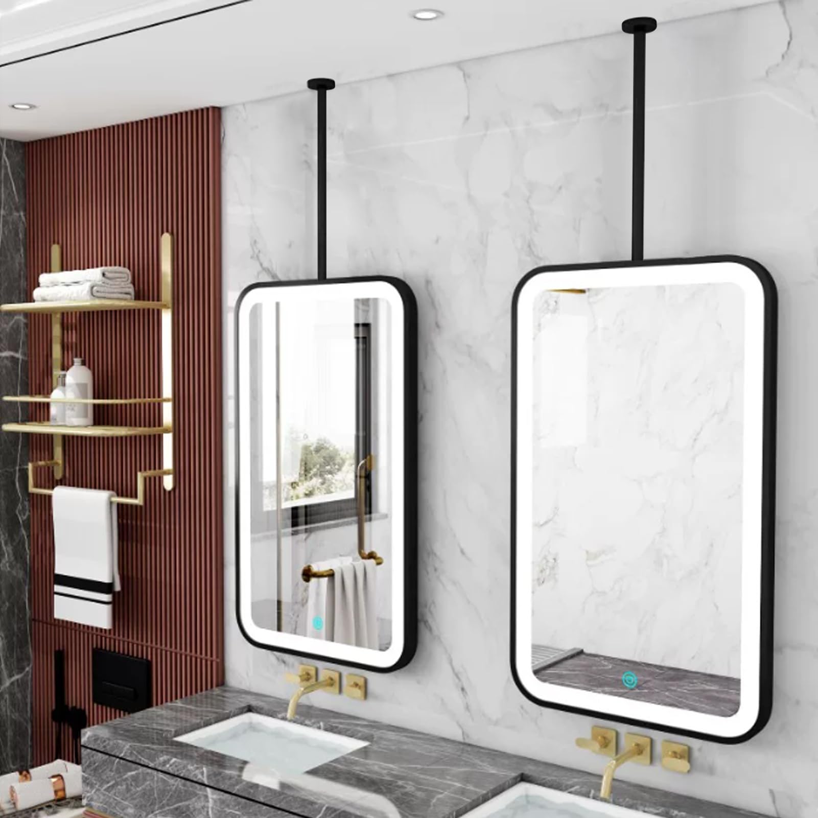 FGXHHS LED Bathroom Vanity Mirror for Wall｜Ceiling Hanging Mirrors Metal Framed Rectangle Over Sink｜Modern Decorative HD Glass Restroom，Entrance，Hotel(40cmx70cm)