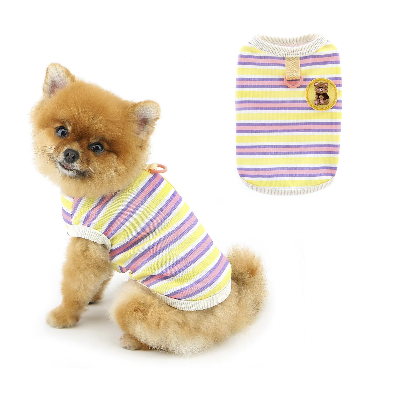 PAIDEFUL Dog Shirts Colorful Striped T-Shirt, Breathable Cool Vest for Puppy and Cat, Summer Tee Tank Top Soft Stretchy Pet Apparel Dogs Pullover Clothes D-ring,Pink,M