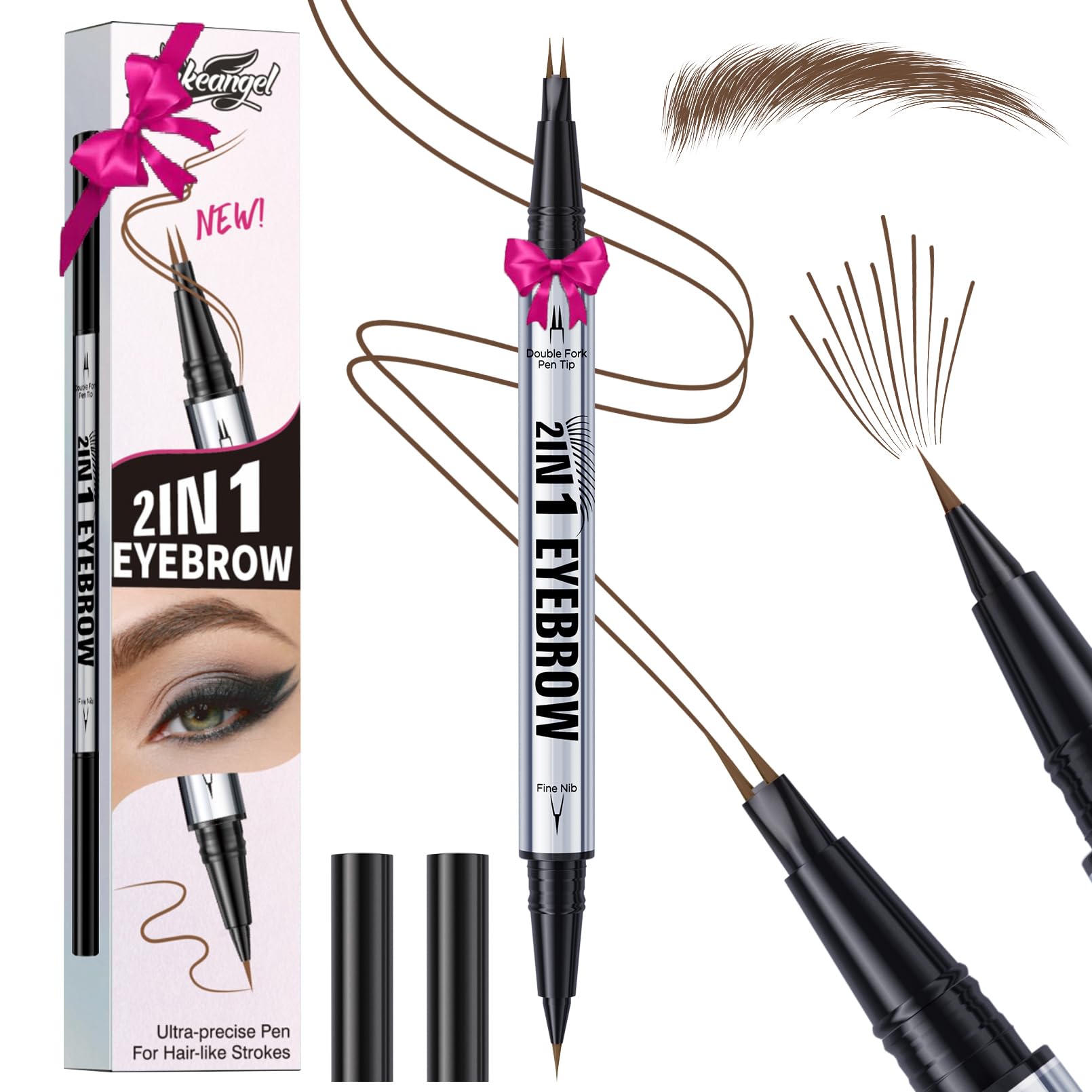 Eyebrow Pen Waterproof Eyebrow Pencil, 2025 New Upgraded Eye-brow Pencil 2-in-1 Dual-Ended Microblading, with 2 Tip,Eye Brow Pen for Natural Hair-Like Brows, Last All-Day, Brown