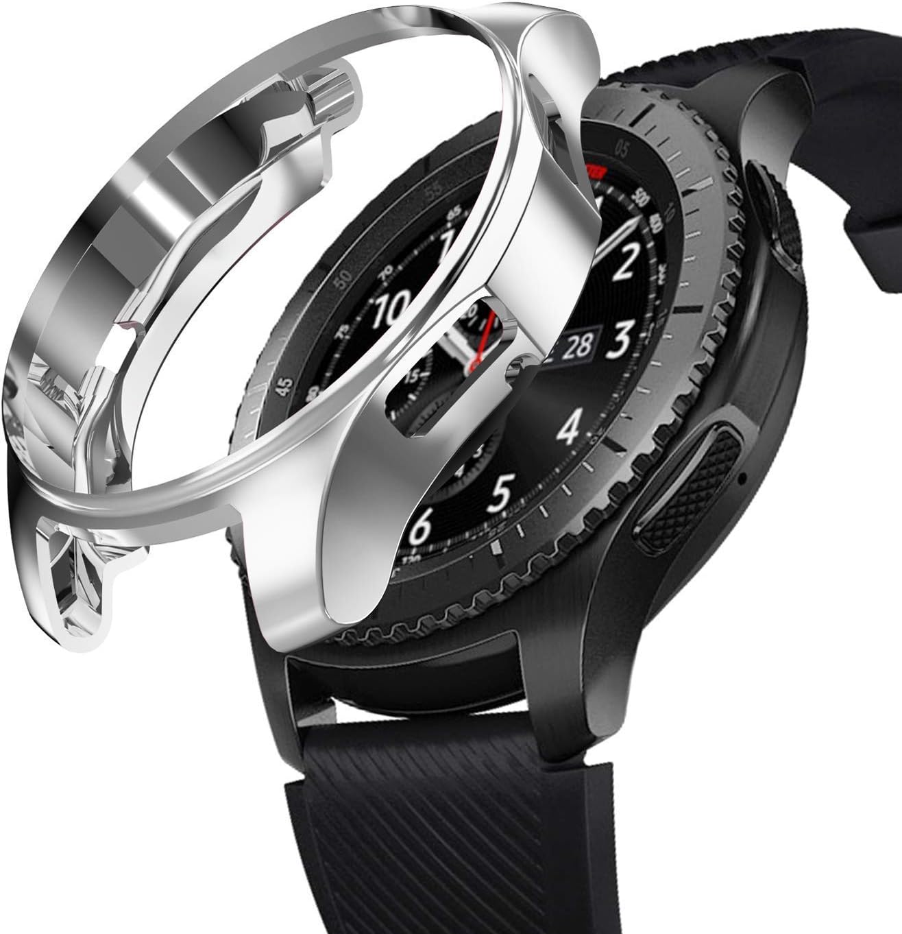 KPYJA Case for Samsung Gear S3 Frontier 46mm, Shock-Proof and Shatter-Resistant Protective TPU Cover for Samsung Gear S3 Frontier SM-R760/Galaxy Watch SM-R800(Silver)