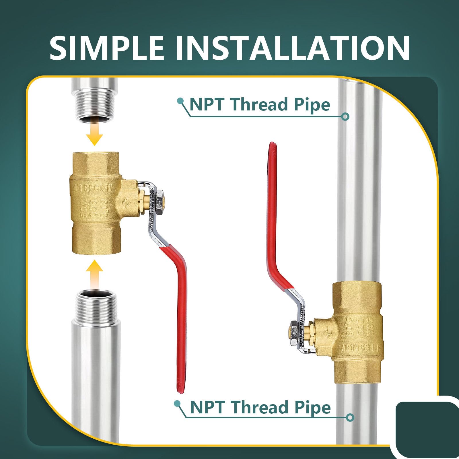 Lot de 10 valves d'arrêt à boisseau sphérique 1,9 cm filetées FIP, rouge, laiton forgé à port complet avec connecteur FNPT, 150 PSI WSP/600 WOG