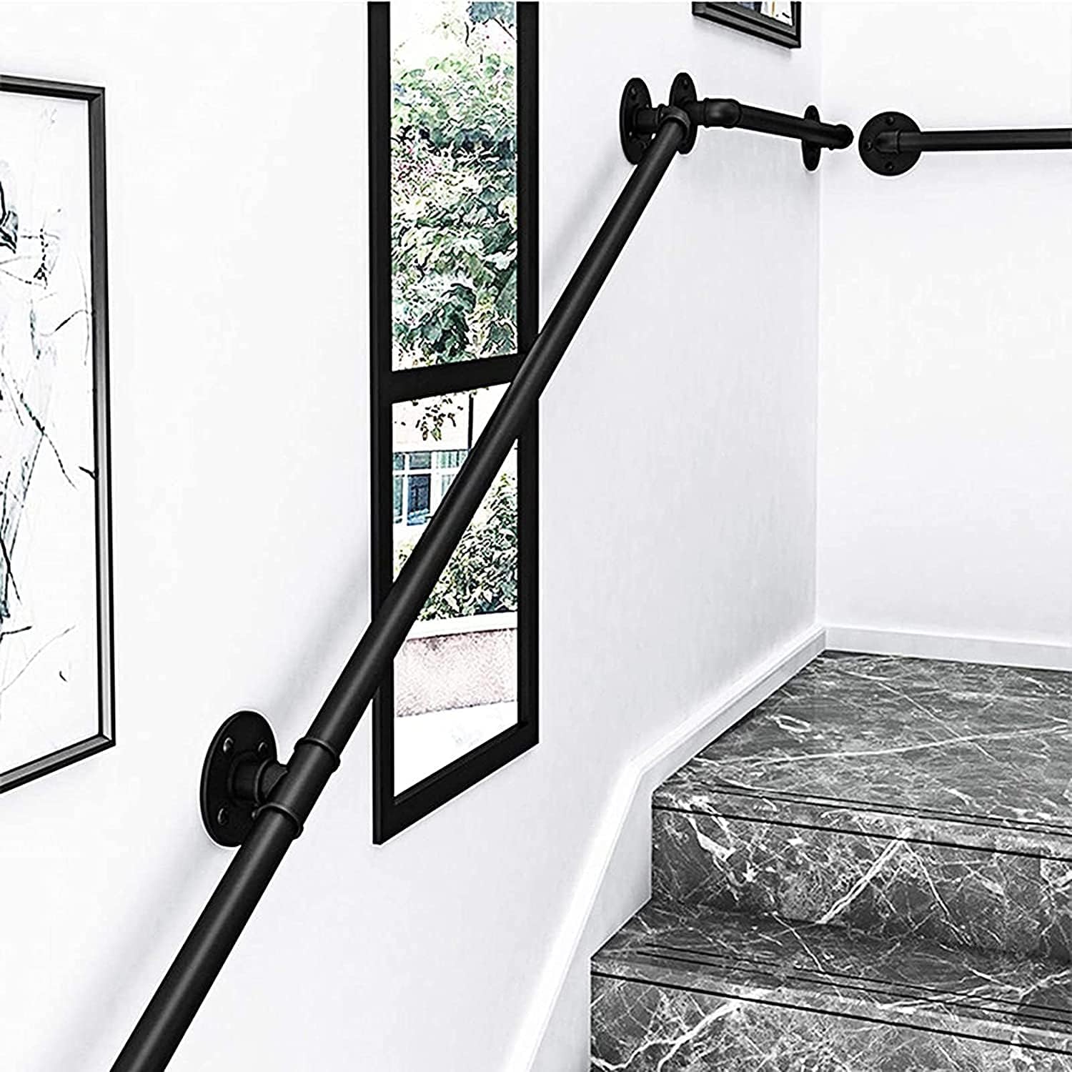 Black Wrought Iron Stair Banister Handrail Non-Slip Staircase Hand Rails, Elderly Kids Indoor and Outdoor Villa Loft Hospital Access Corridor Railings (Size : 1ft/30cm)