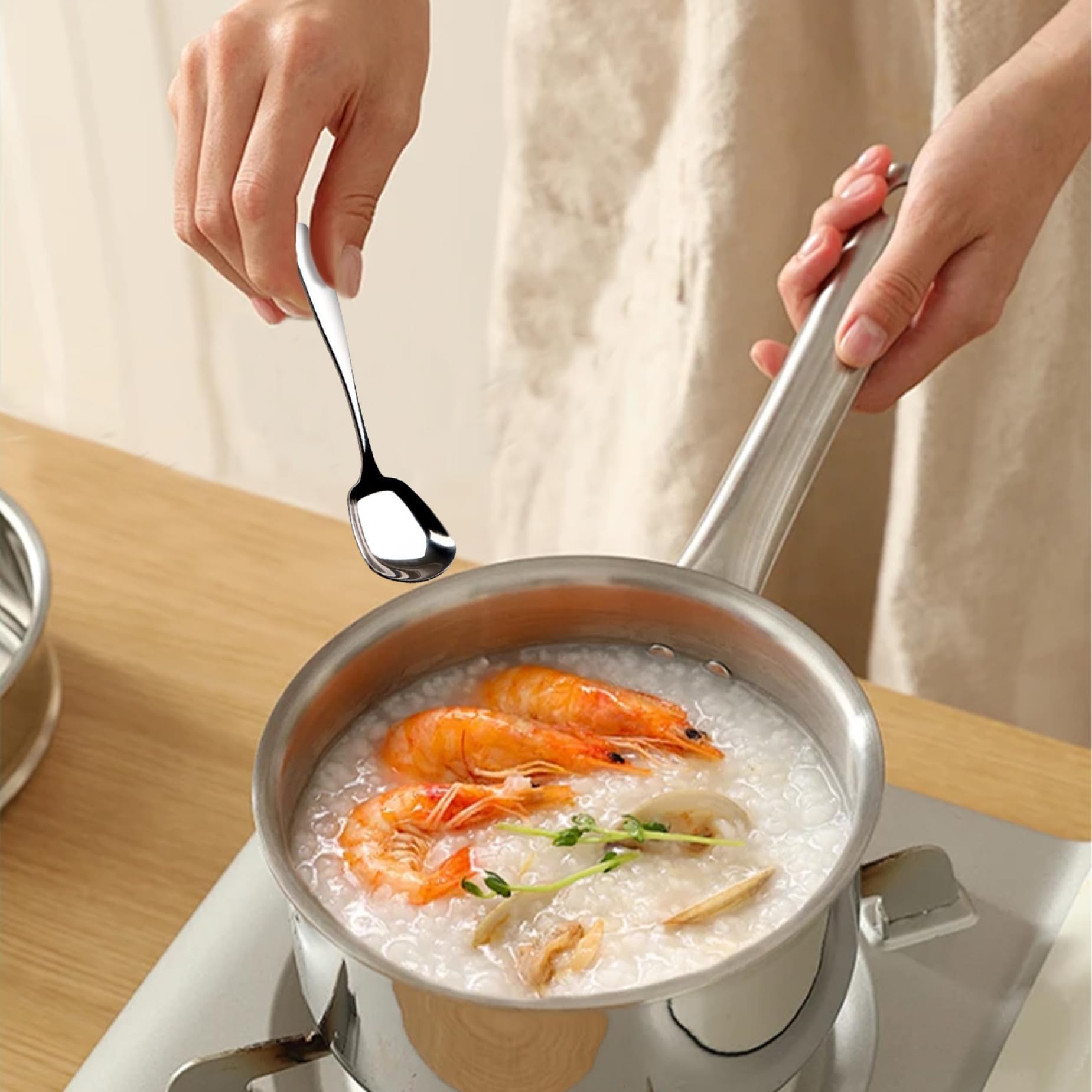 Gcroet Cuillères à Soupe à tête carrée en Acier Inoxydable, 5 pièces, cuillères Soupe carrées de Style coréen Servant Une Robuste en Acier Inoxydable..