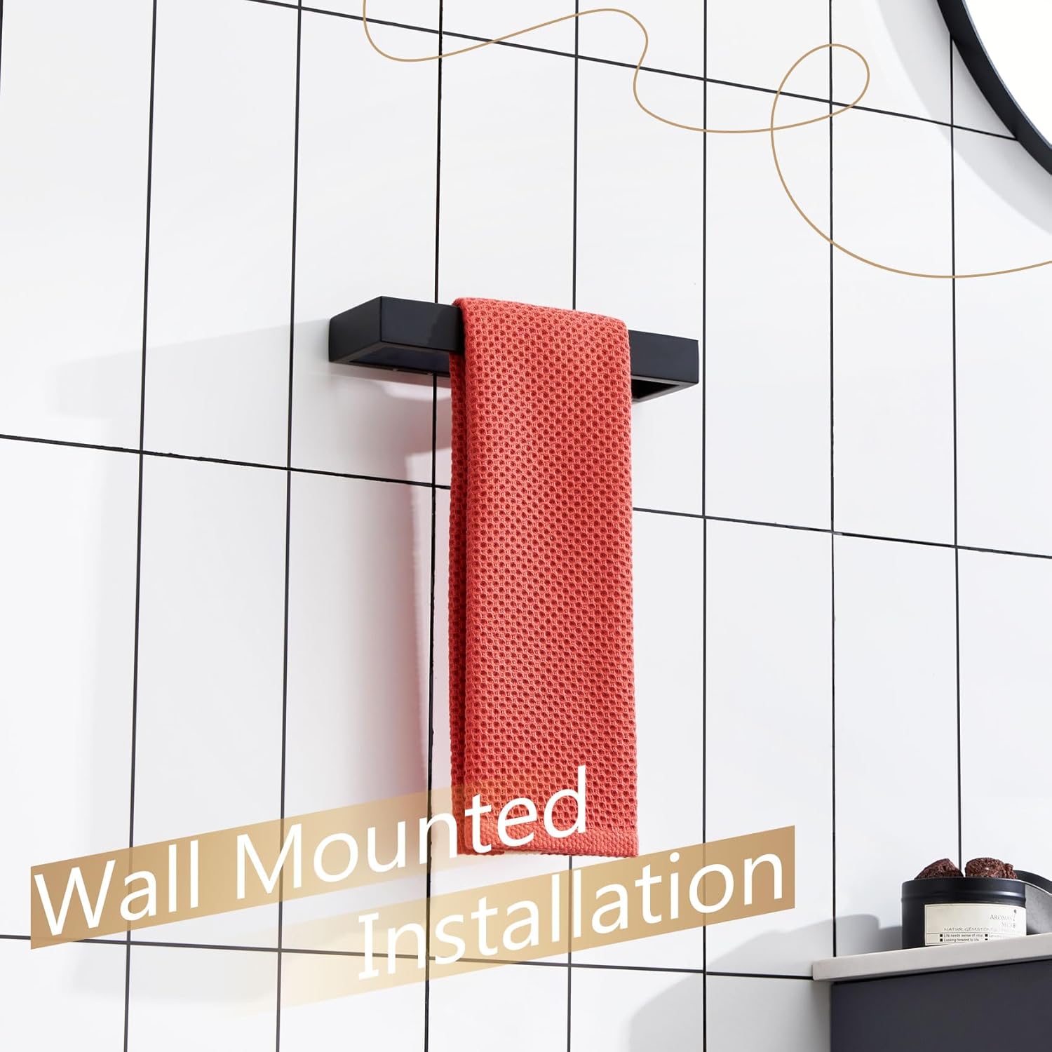 KOKOSIRI Towel Ring Matte Black Hand Towel Bar Holder 9-Inch Kitchen Rack Stainless Steel for Bathroom Hardware Wall Mounted, 1 Pack B4008BK-L9